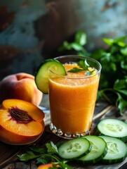 Canvas Print - Summer Refreshment Juicy Peaches and Crisp Cucumbers in ParsleyInfused Juice