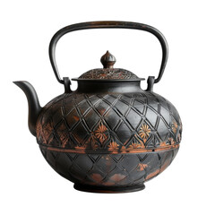 Wall Mural - Traditional cast iron lapanese teapot isolated on white transparent, PNG