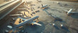 © Ai Studio - Bustling airport tarmac at dawn with planes preparing for the day's travels.
