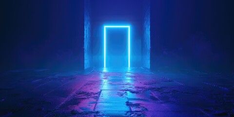 Wall Mural - a neon blue doorway is lit up in a dark room
