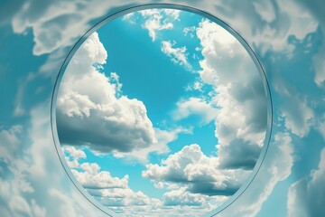 Wall Mural - a blue sky with clouds and a circle in the middle