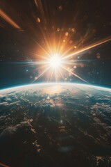 Wall Mural - A bright sun is shining on the surface of the Earth