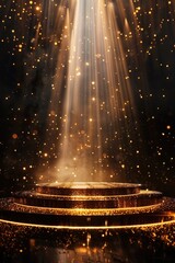 Wall Mural - A gold and silver stage with a spotlight shining on it