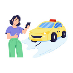 Sticker - Editable flat illustration depicting taxi booking 