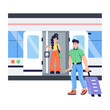 Trendy flat illustration of a subway platform 
