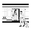 Trendy glyph illustration of a subway platform 