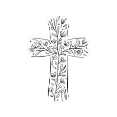 Sticker - A simple elegant cross design filled with stylized floral patterns is centered 