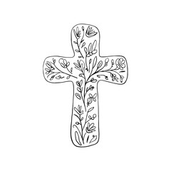 Sticker - A simple elegant cross design filled with stylized floral patterns is centered 