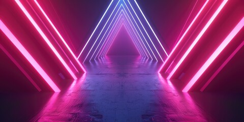 Wall Mural - A neon pink and blue tunnel with a triangular shape