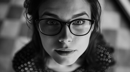 Wall Mural - A woman with glasses is looking at the camera