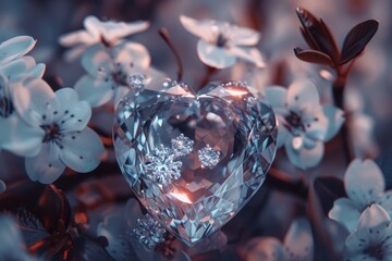 Wall Mural - a heart made of diamonds is surrounded by a field of white flowers