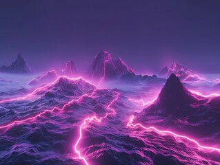 Wall Mural - A purple and pink landscape with lava and mountains