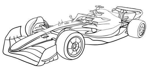 F1 race car, detailed line art, SVG vector file