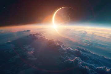Wall Mural - a large, glowing object is in the sky, surrounded by clouds