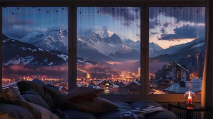 evening view of the mountains from the window