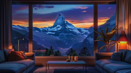 Wall Mural - evening view of the mountains from the window