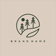 © Dwi - line art river pine and sun circle logo vector