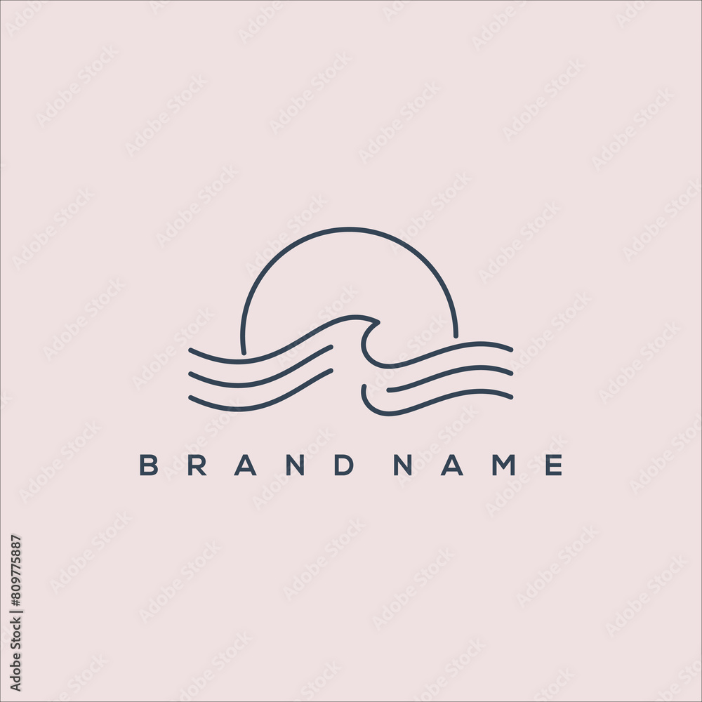 logo minimalist wave ocean coastal and sun line art vector Stock Vector ...