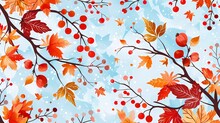 Vibrant Autumn Leaves And Berries Against A Whimsical Sky