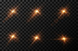 A collection of bright light effects and glare, sparkling stars, and flares. On a transparent background.