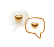 Love message 3d icon. White and gold speech bubble with golden heart. Dialogue concept design. Vector illustration.