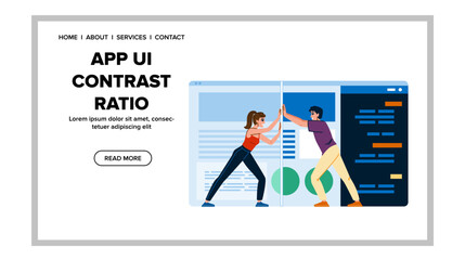 gdelines app ui contrast ratio vector. wcag visual, impairment vision, low high gdelines app ui contrast ratio web flat cartoon illustration