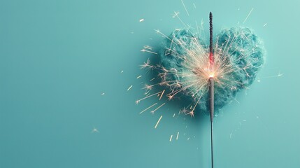 Wall Mural -   A heart-shaped dandelion on blue background with sparklers