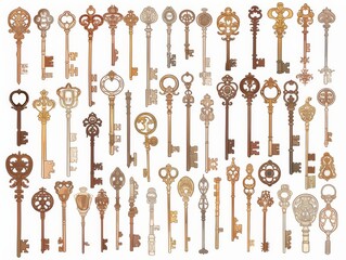 Wall Mural - key isolated on white background retro set