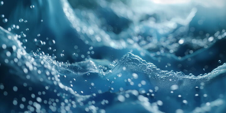 detailed close-up of water bubbles and motion and crystal clear ocean waves