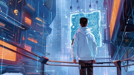 illustration for a children's book, The main character is honoring hacker culture and protecting his identity by donning a white hoodie.