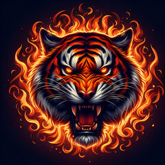 Wall Mural - Tiger head fire, angry mood by AI generative