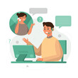 © SIARHEI - Customer service. Woman with headphones and microphone with laptop. Concept illustration for support, assistance, call center. Vector illustration in flat style