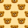 Bear head vector seamless pattern. Toy realistic illustration on beige background. Fashion textile print. Trendy fabric design or wrapping paper