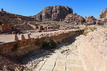 Wall Mural - View at the colonnaded street of Petra in Jordan