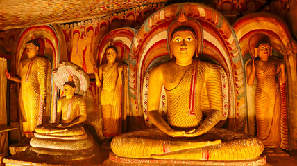 Wall Mural - Statues of Lord Buddha, Cave Temple, Dambulla, Sri Lanka. UNESCO world heritage site