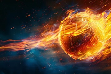 Wall Mural - blazing soccer ball scoring fiery goal neon flames light effect dynamic sports background