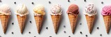 Fototapeta Do akwarium - Ice cream scoop on waffle cone on transparent background cutout, PNG file. Many assorted different flavour Mockup template for artwork design.  