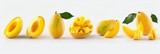 Fototapeta Lawenda - Mango Mangoes fruit, many angles and view side top front sliced halved group cut isolated on transparent background cutout, PNG file. Mockup template for artwork graphic design 