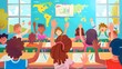© Jing - International education day concept. Interactive classroom education. Students raise their hands to answer questions during class at school. Primary school students asking questions in class