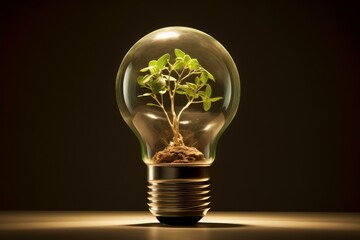 Sustainable Sprout idea bulb save. Nature garden. Generate Ai