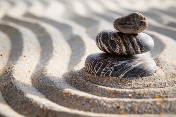 Sticker - serene zen garden with raked sand and rocks mindfulness and meditation concept landscape photography