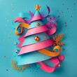 © JK_kyoto - Paper Effect greeting card concept illustration of a festive holiday celebration, rendered in synth wave styles and a banner sharpen with copy space