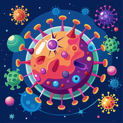 Macro coronavirus(covid-19) cell delta plus variant. B.1.1.529,B.1640.1,deltacron,COVID 19 variant of SARS-CoV-2 in 2022.Mutated coronavirus SARS-CoV-2 flu disease pandemic.