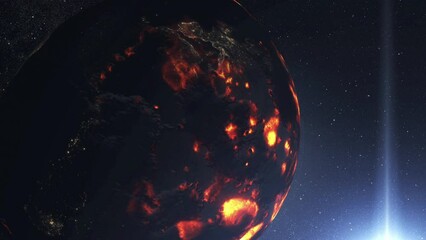 Wall Mural - death process of earth, camera flying far to close view 3d rendering of planet earth from life to dy