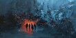 artistic illustration dark fantasy nightmare slumber land, people walking in cave , Generative Ai	
