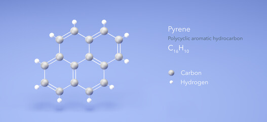 Canvas Print - pyrene molecule, molecular structures, polycyclic aromatic hydrocarbon, 3d model, Structural Chemical Formula and Atoms with Color Coding