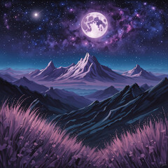 twilight moon on mountain top at night