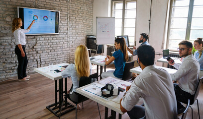 Wall Mural - group of multinational business people develop themselves in business training, meeting in office