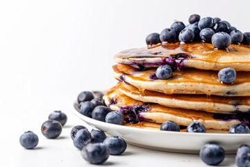 Blueberry cheesecake pancakes photo on white isolated background