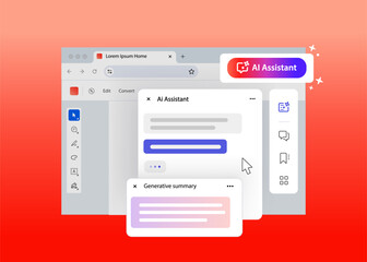 ai assistant in pdf reader. generative summary answer from artificial intelligence. interface of pro
